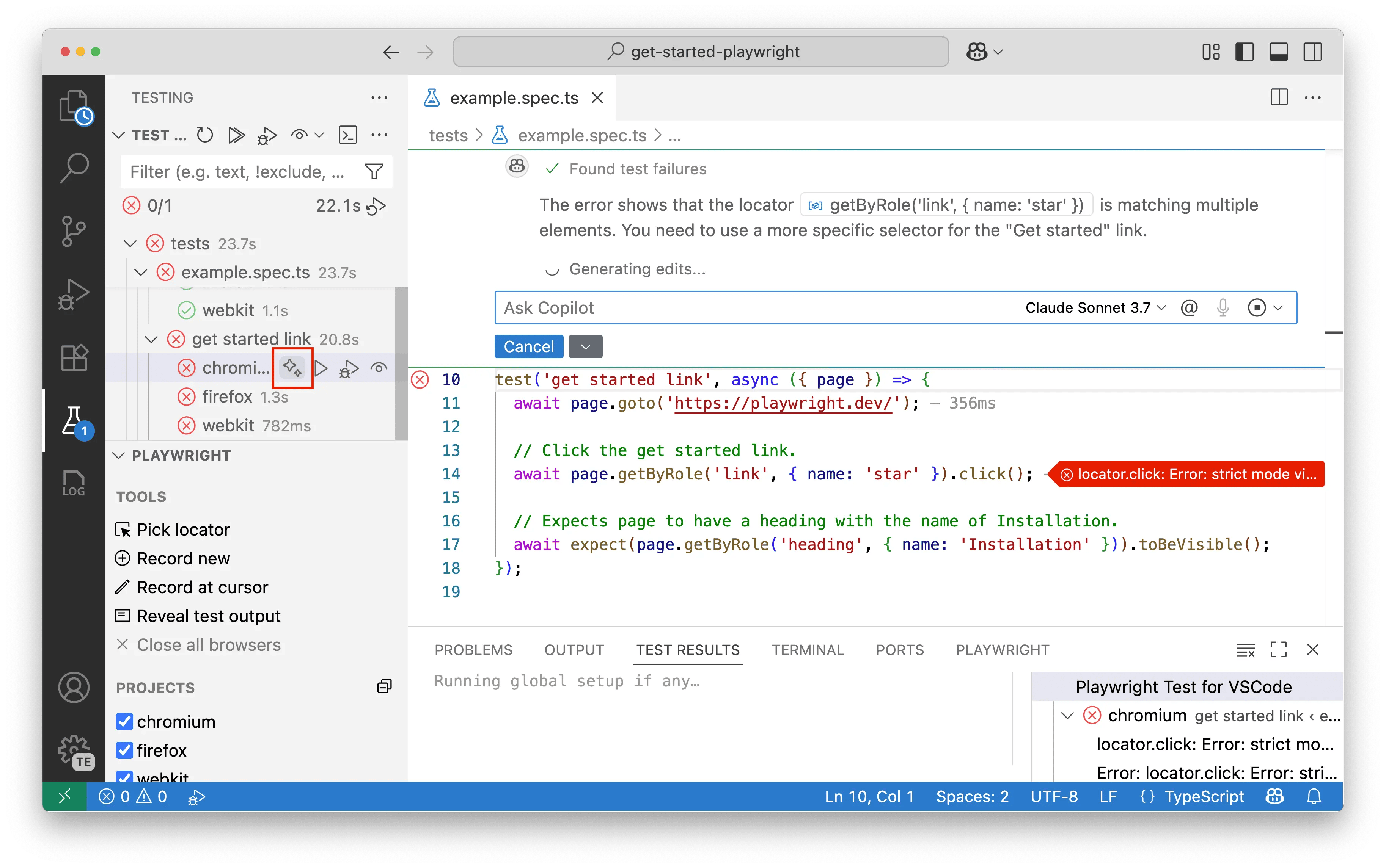 исправление с помощью ИИ в VS Code
