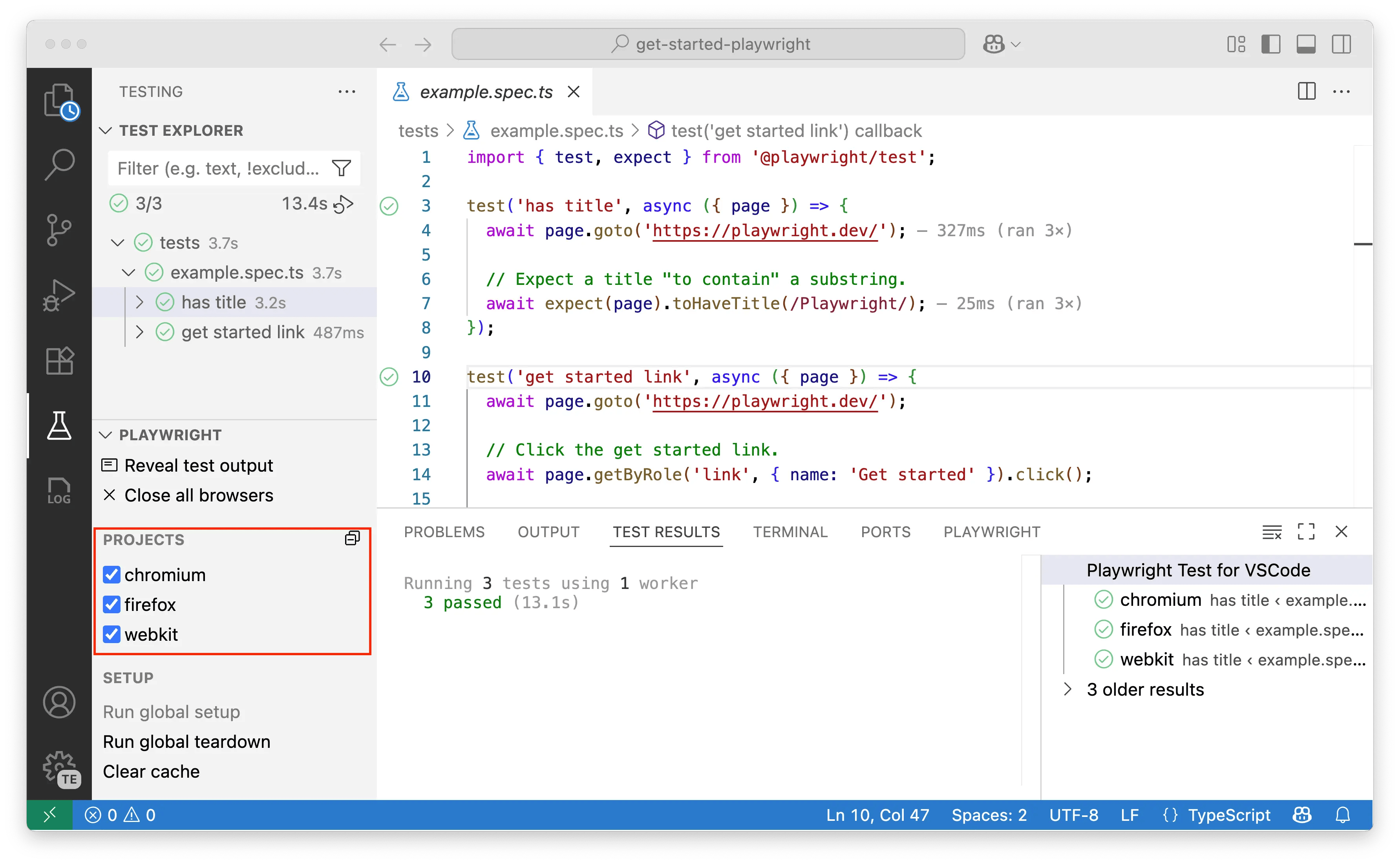 выбор проектов для запуска тестов