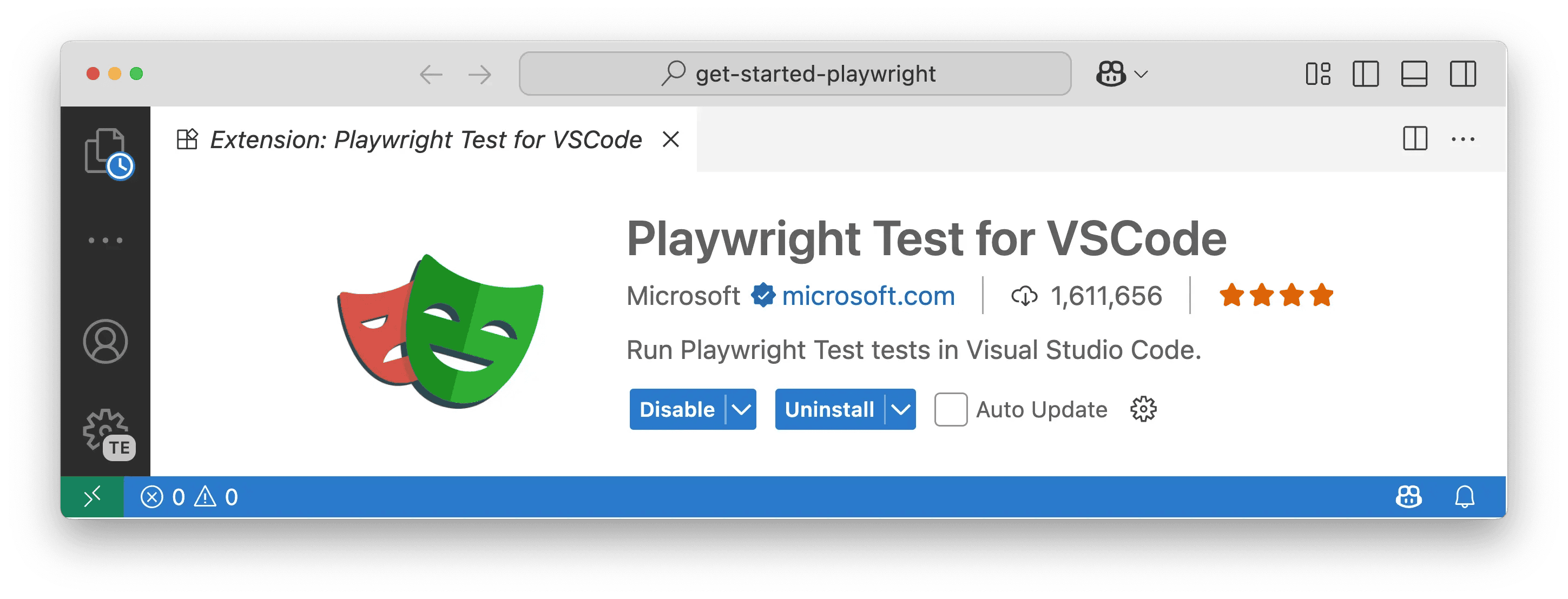 установите расширение Playwright