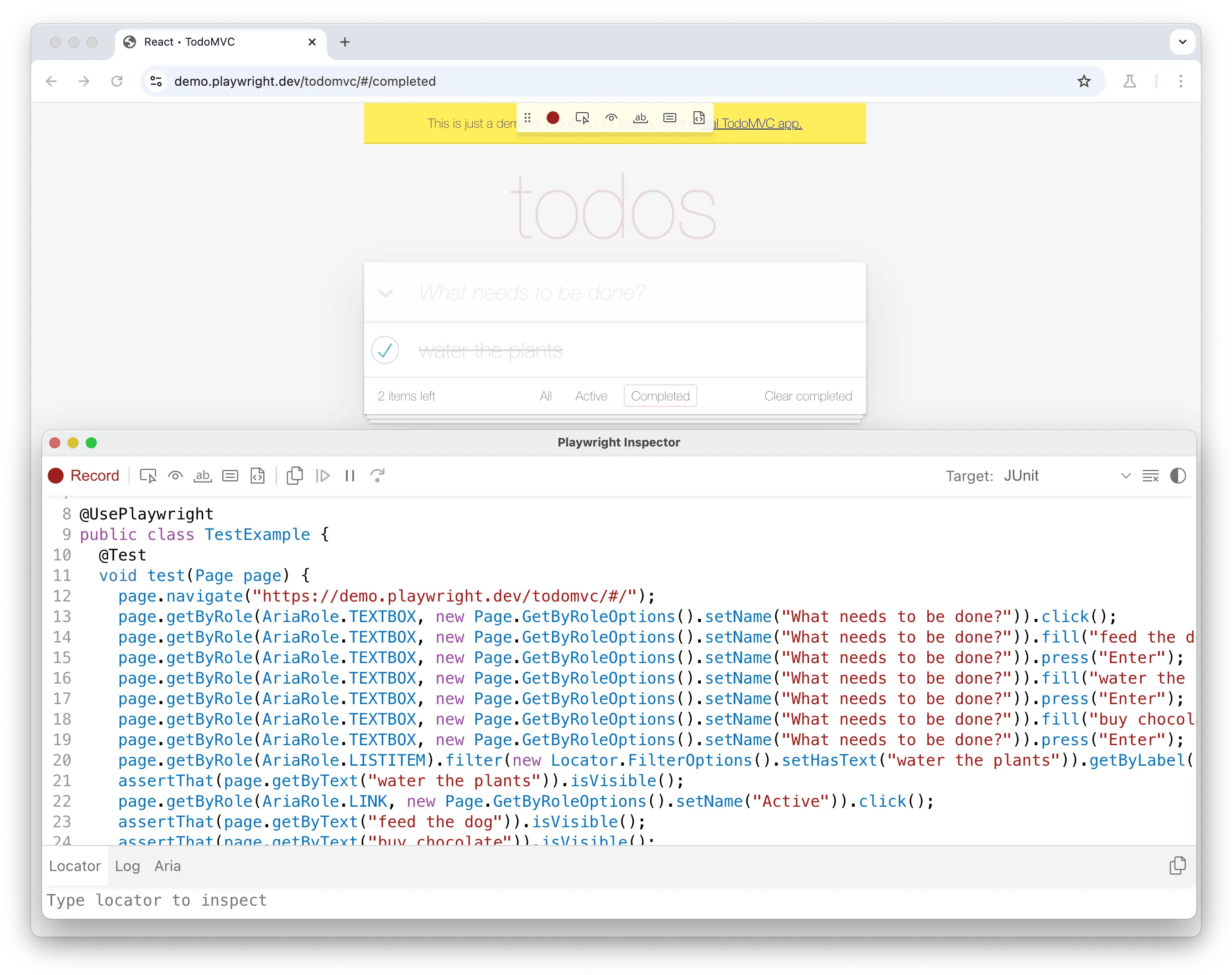 Запись теста